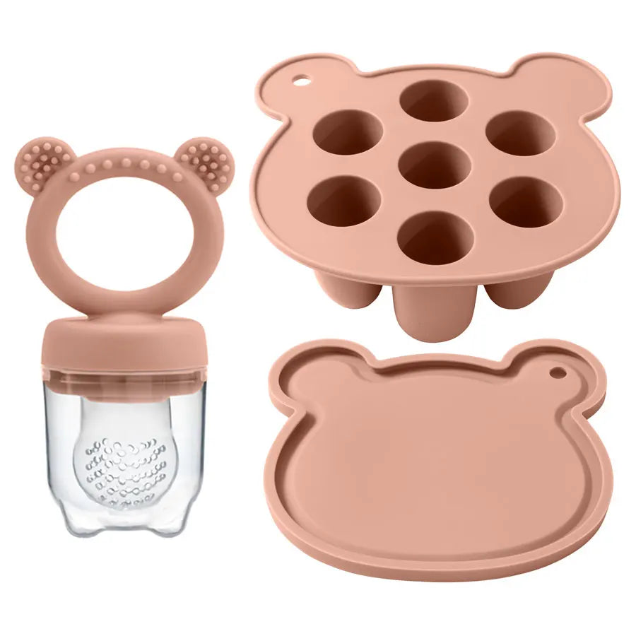 Silicone Baby Food Freezer Tray with Teething Popsicle Molds - Baby Fruit Feeder and Breastmilk Teether Combo