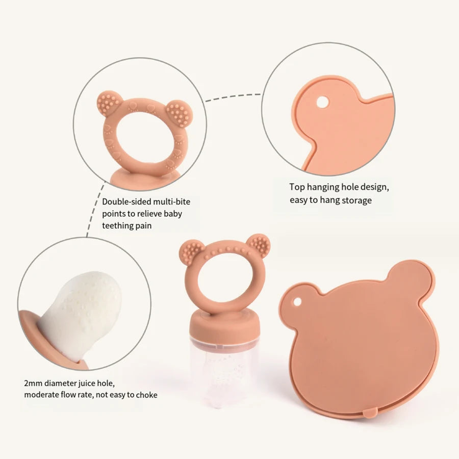 Silicone Baby Food Freezer Tray with Teething Popsicle Molds - Baby Fruit Feeder and Breastmilk Teether Combo