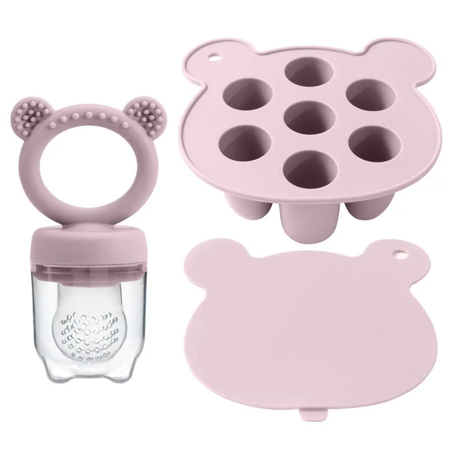 Silicone Baby Food Freezer Tray with Teething Popsicle Molds - Baby Fruit Feeder and Breastmilk Teether Combo