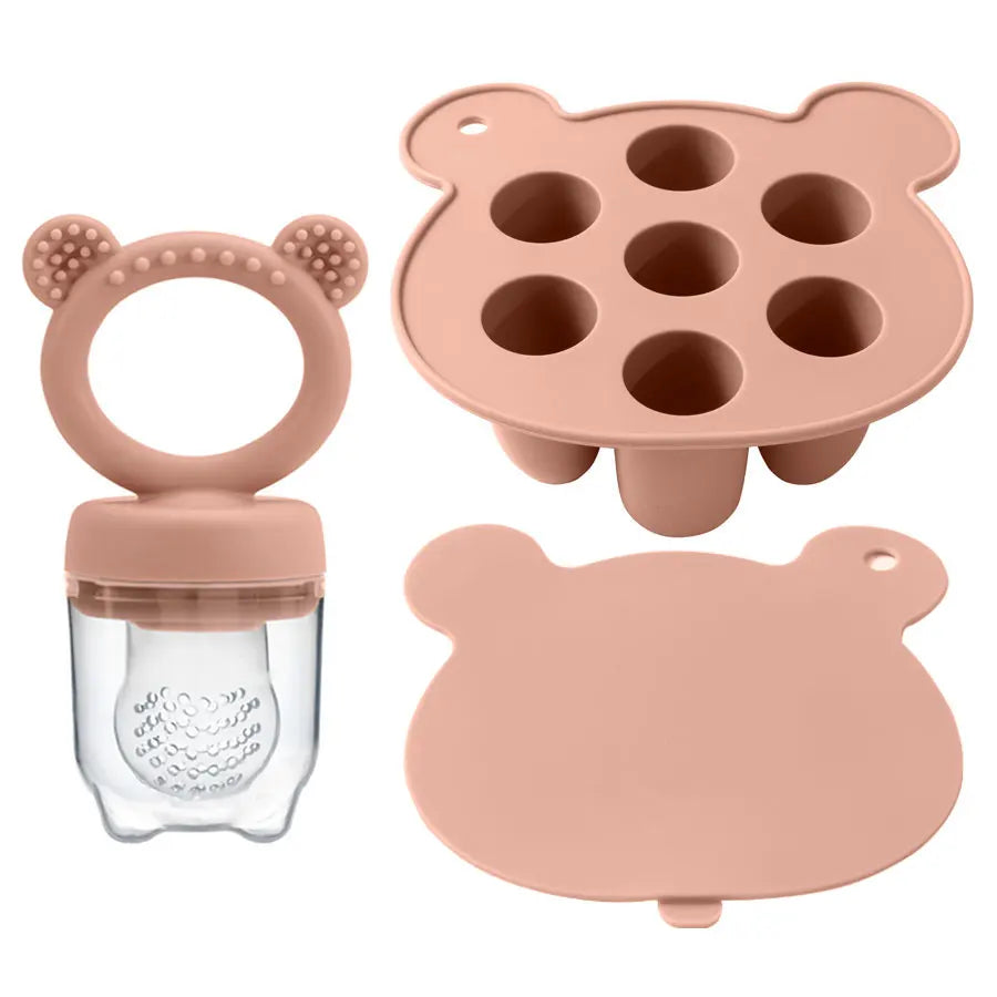 Silicone Baby Food Freezer Tray with Teething Popsicle Molds - Baby Fruit Feeder and Breastmilk Teether Combo