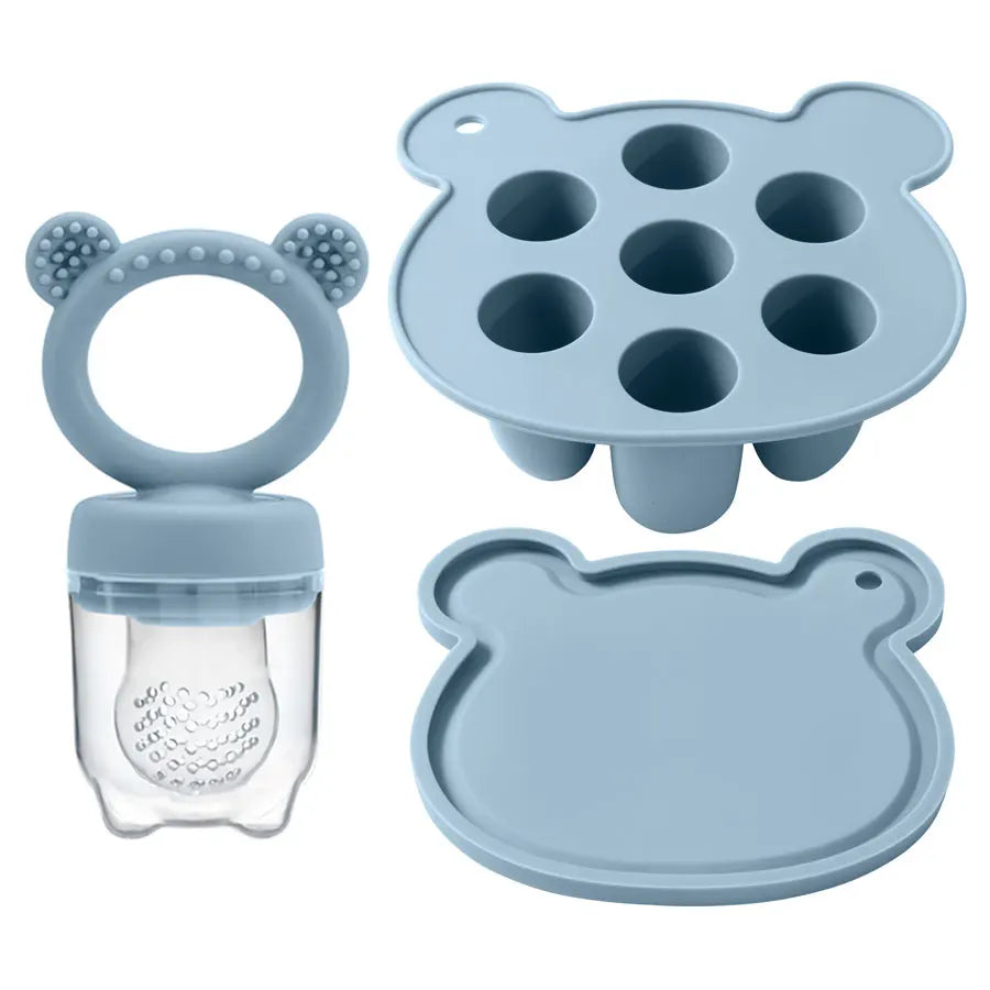 Silicone Baby Food Freezer Tray with Teething Popsicle Molds - Baby Fruit Feeder and Breastmilk Teether Combo