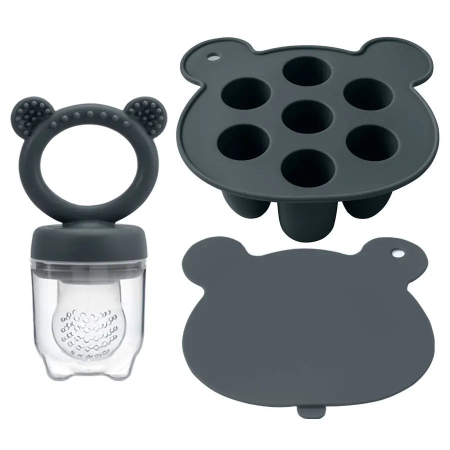 Silicone Baby Food Freezer Tray with Teething Popsicle Molds - Baby Fruit Feeder and Breastmilk Teether Combo