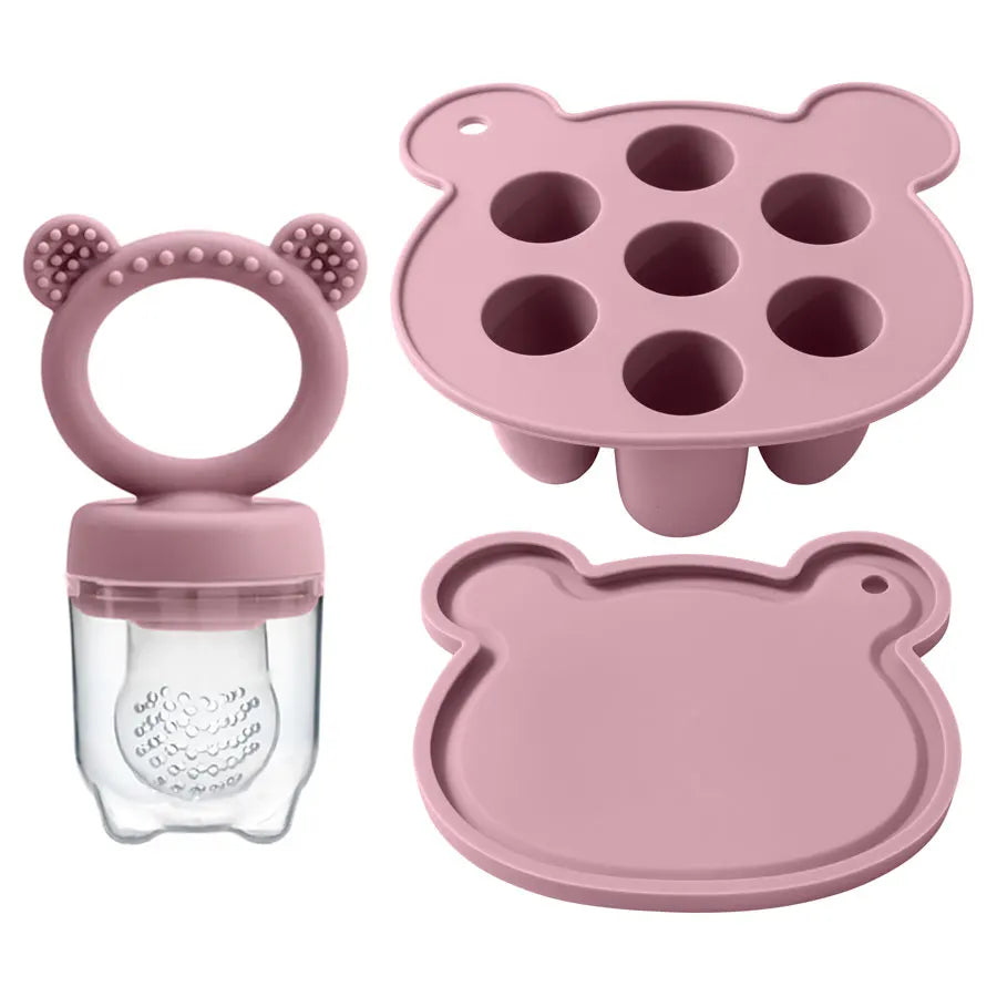 Silicone Baby Food Freezer Tray with Teething Popsicle Molds - Baby Fruit Feeder and Breastmilk Teether Combo