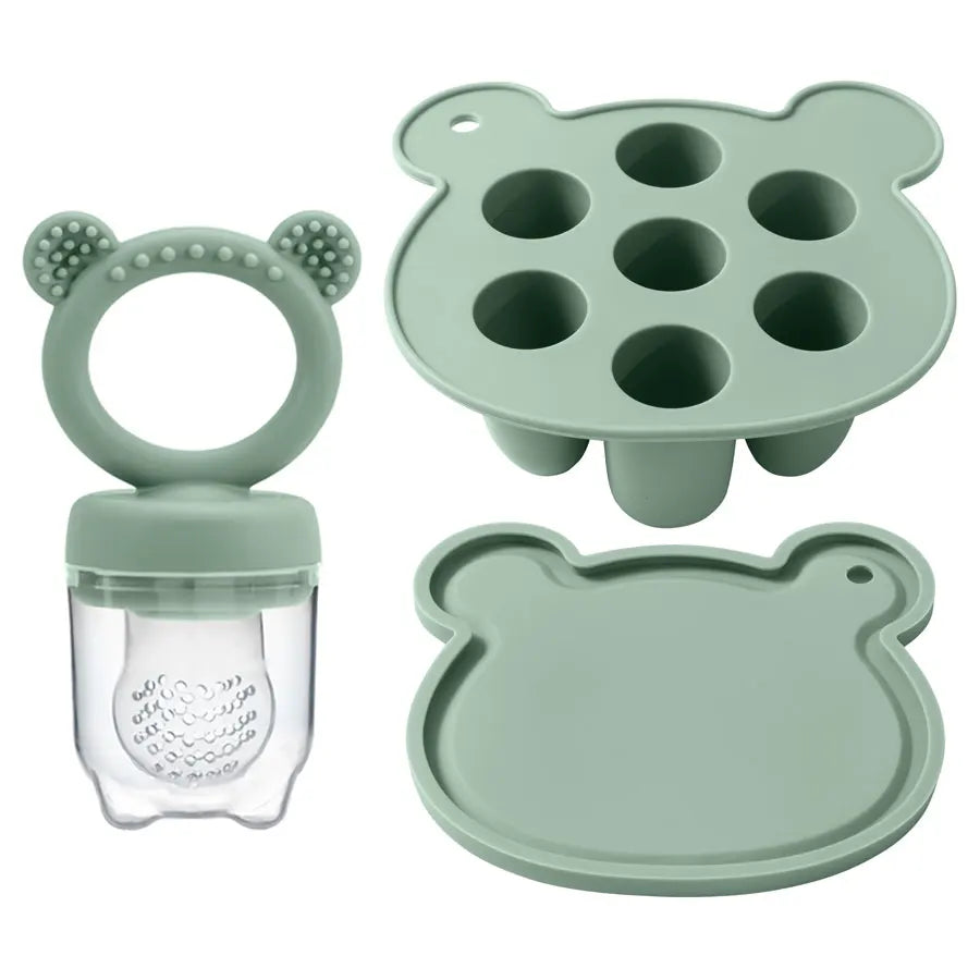 Silicone Baby Food Freezer Tray with Teething Popsicle Molds - Baby Fruit Feeder and Breastmilk Teether Combo