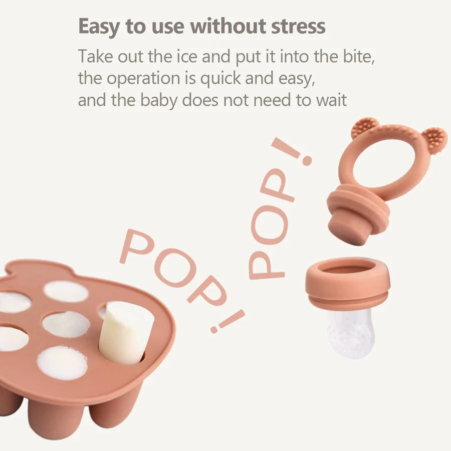 Silicone Baby Food Freezer Tray with Teething Popsicle Molds - Baby Fruit Feeder and Breastmilk Teether Combo