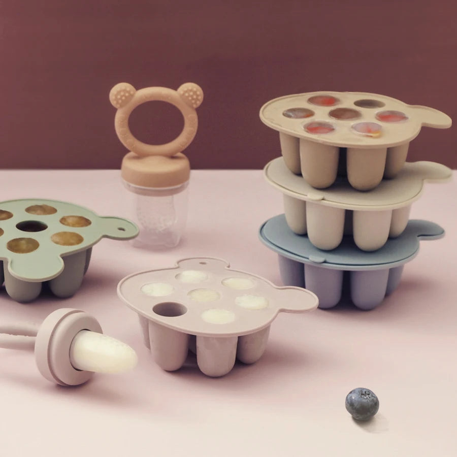 Silicone Baby Food Freezer Tray with Teething Popsicle Molds - Baby Fruit Feeder and Breastmilk Teether Combo