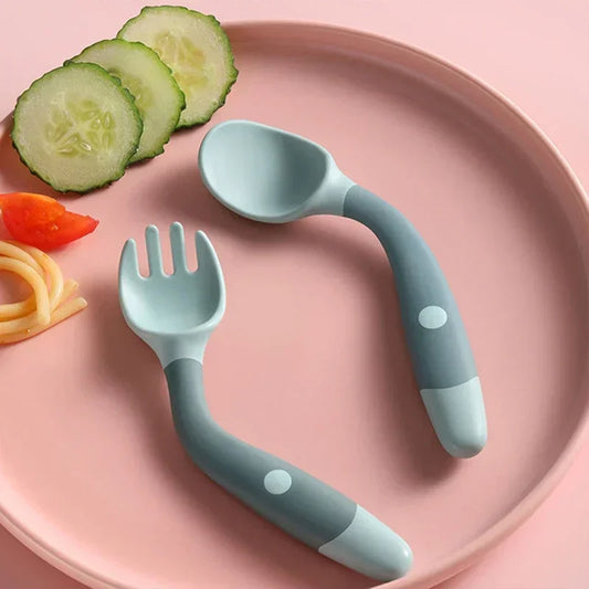 Soft Silicone Baby Spoon & Fork Set – Safe, Bendable & Easy to Hold!