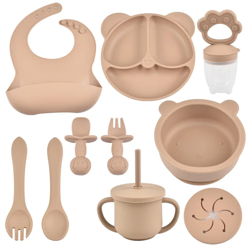 9PCS Baby Silicone Feeding Set – All-in-One Mealtime Solution!