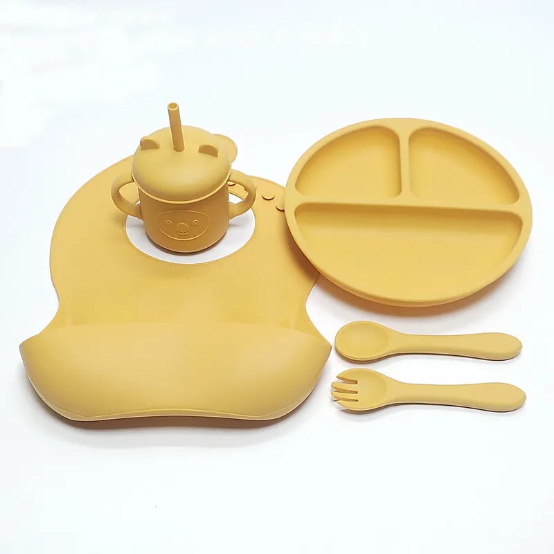 5PCS Silicone Baby Tableware Set – Safe, Stylish & Mess-Free! 🍽️👶