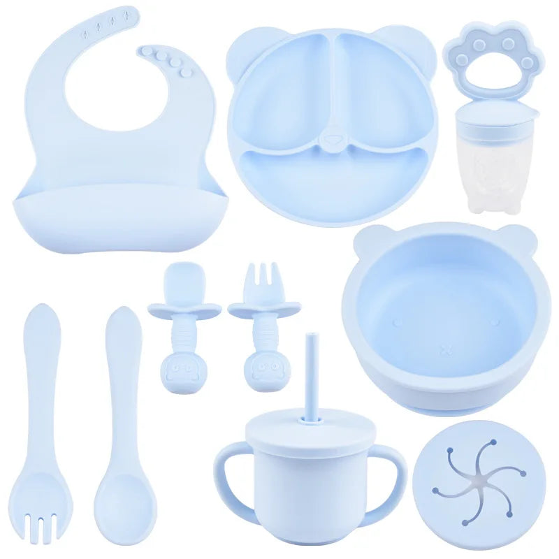 9PCS Baby Silicone Feeding Set – All-in-One Mealtime Solution!