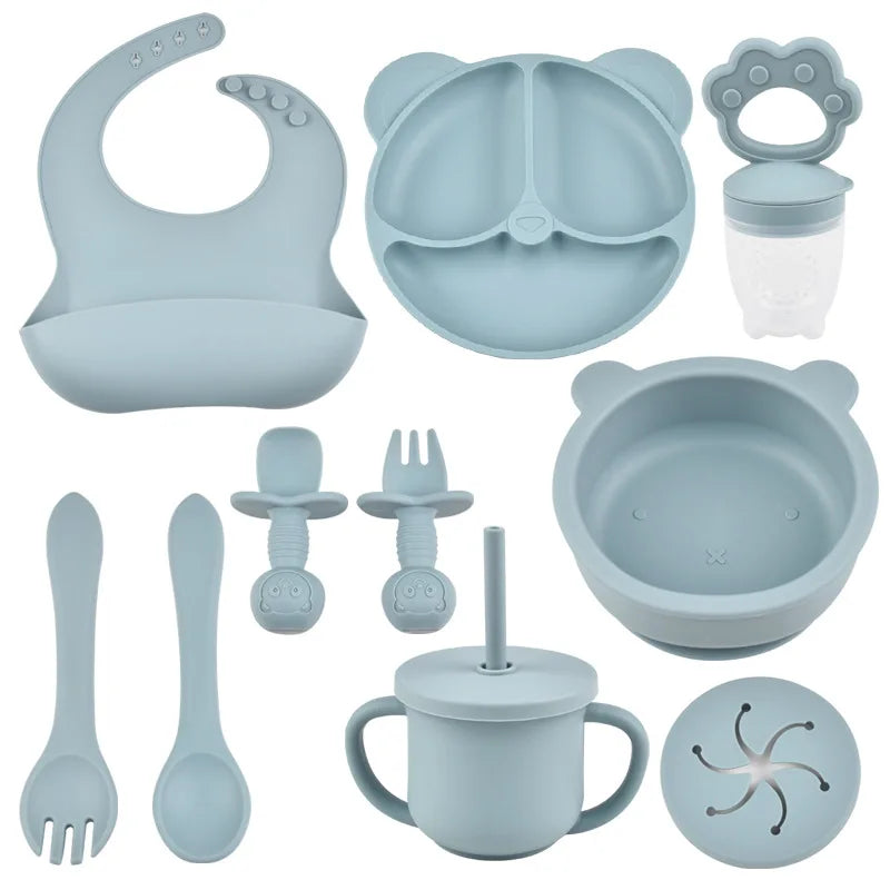 9PCS Baby Silicone Feeding Set – All-in-One Mealtime Solution!
