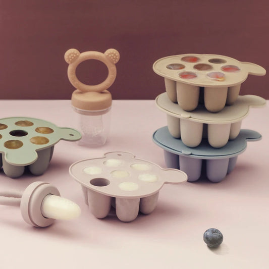 Silicone Baby Food Freezer Tray with Teething Popsicle Molds - Baby Fruit Feeder and Breastmilk Teether Combo